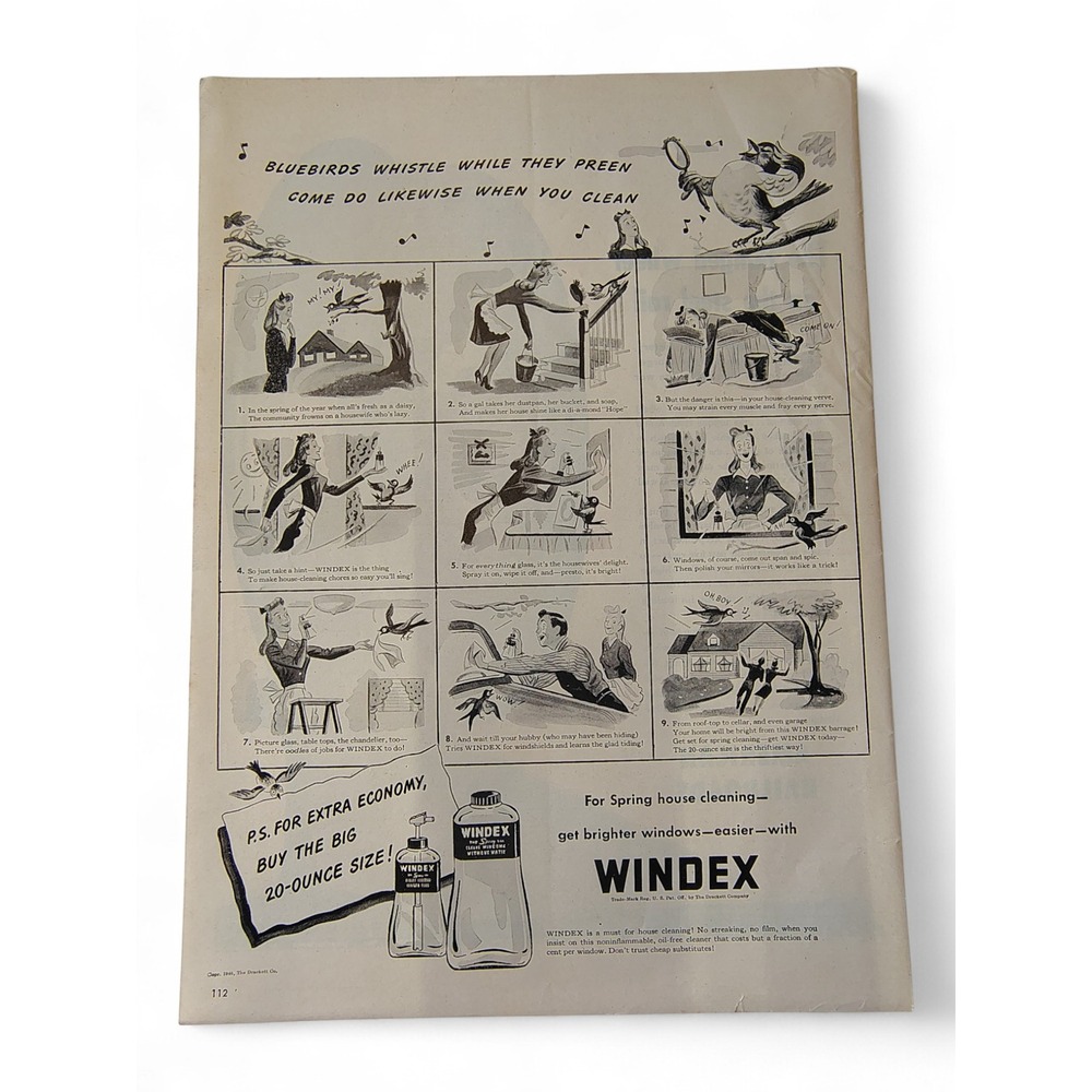 1946 Windex Print Ad Bluebirds Whistle Spring Cleaning‎ Vintage 40s MCM Ephemera